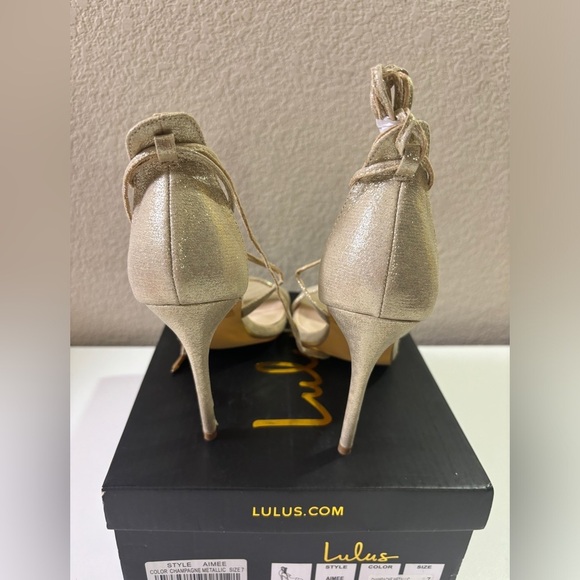NWT Lulus Aimee Champagne Gold Metallic Lace Up Strappy Heeled Sandals 7 - Picture 8 of 10